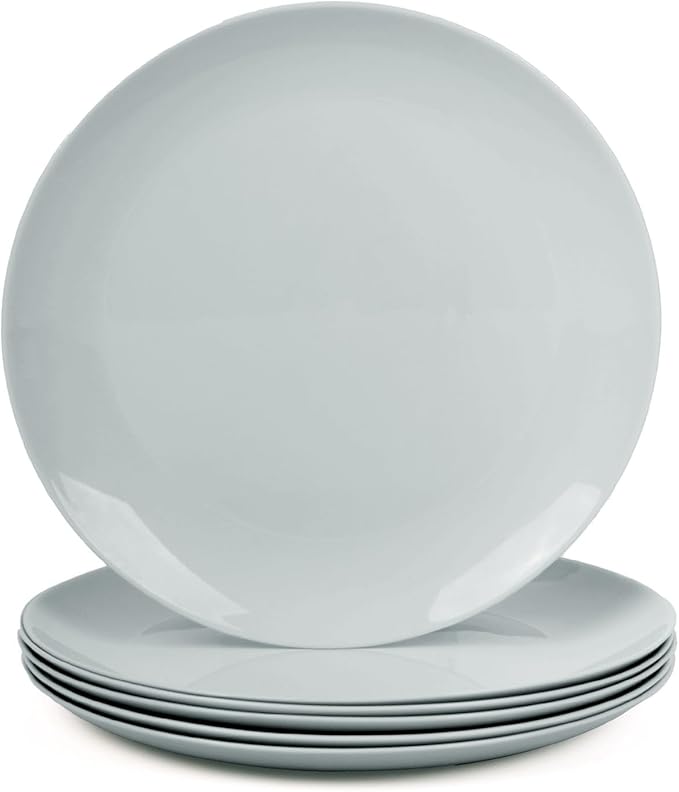 10.5 inch LaGlint Dinner Plate Set of 6 Lightweight Round Opal Glass Grey Dinnerware Plates Dishwasher and Microwave Safe