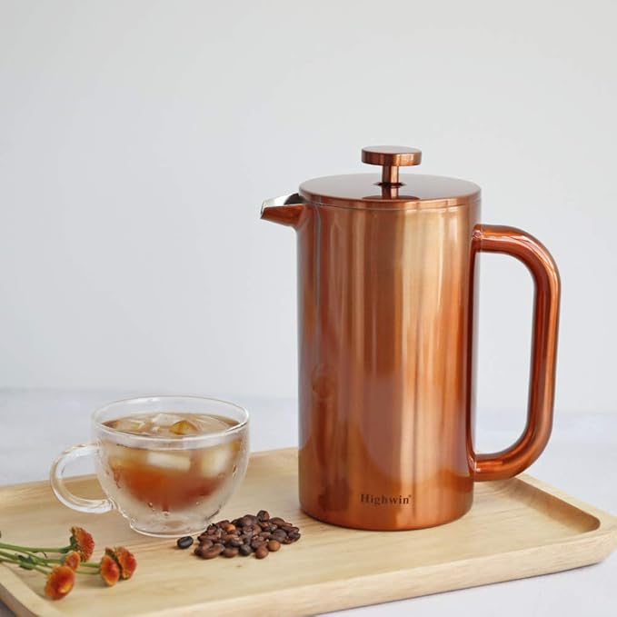 8-Cup Double Wall Insulated Stainless Steel French Coffee Press 32-Ounce Durable Coffee Tea Maker with Stainless Steel Plunger Copper