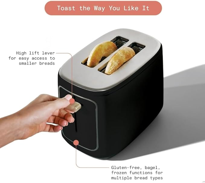 Premium 2 Smart 2-Slice Toaster with Touch-Activated Display Stainless Steel Digital Toaster with 1.5 Extra Wide Slots 7 Shade Settings Countdown Timer Bagel &amp Frozen Presets (Black)