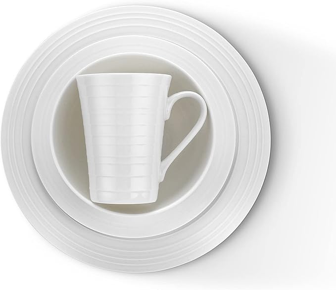 Stone lain Bone China Round Swirl Design 32 Piece Dinnerware Set White