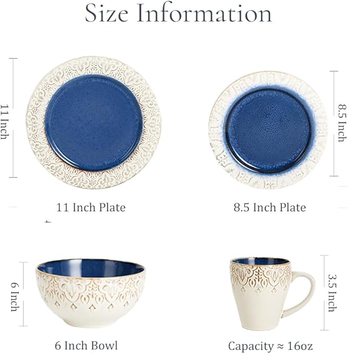 Stoneware Dinnerware Set of 4 4 Pieces Ceramic Dinner Plates Bowl Mug for Kitchen – Unique Gift Idea Scratch Resistant Dishes Dishwasher &amp Microwave Safe (Coral Sea)