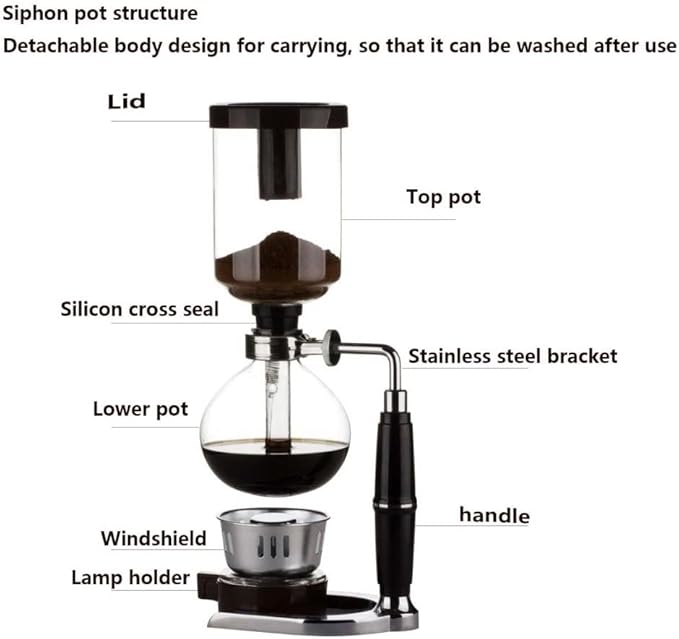 Syphon Coffee Brewer Coffee Maker Alcohol Lamp Siphon Coffee Maker High Temperature Resistant Glass Coffee Maker 3/5 Serving Glass Coffee Maker (Size : 3 people capacity)