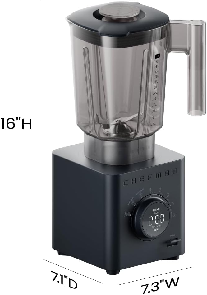 Chefman Obliterator 48 oz Countertop Blender for Smoothies 1380W Motor to Crush IceNuts &amp Frozen Fruit with Stainless Steel Blade Auto Blend Function Includes Tamper &amp Scraper-MIDNIGHT(Pack