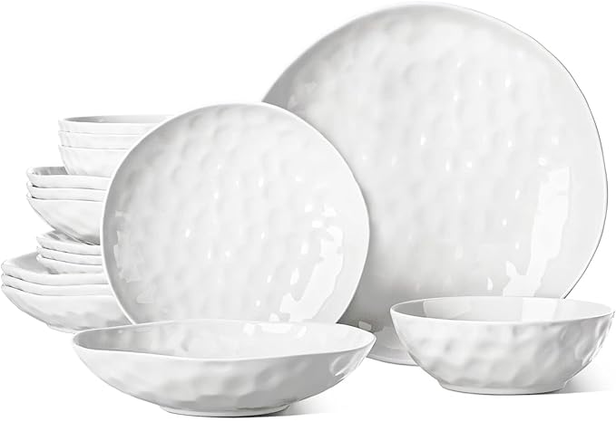 HOMBENE Large Dinnerware Set 16 Piece Service for 4 Plates and Bowls Sets High-fired at 2372°F for Dessert Salad and Pasta Dishes Set w/Cereal Bowls