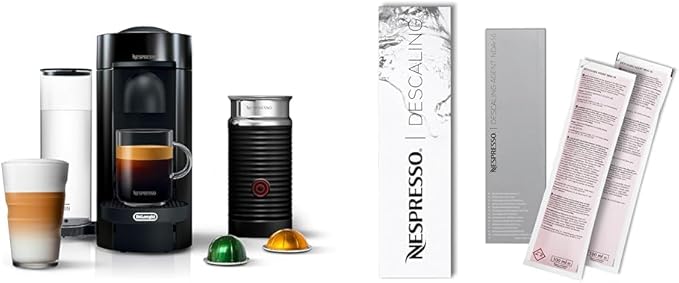 De'Longhi Nespresso Vertuo Plus Coffee and Espresso Maker with Milk Frother Ink Black + Nespresso Descaling Kit