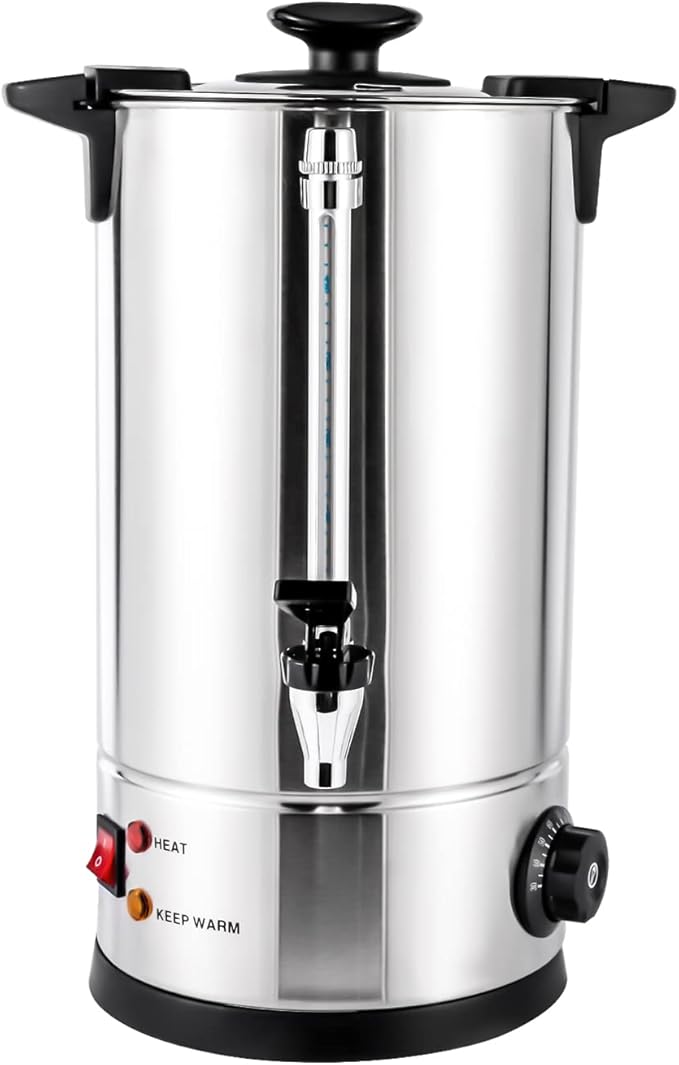 Stainless Steel Commercial Coffee Urn 60-Cup 10L Percolator Coffee Maker Hot Water Urn - Quick Brew Double-Wall Insulation Keep-Warm Function for Events Catering (10L/2.64gal)