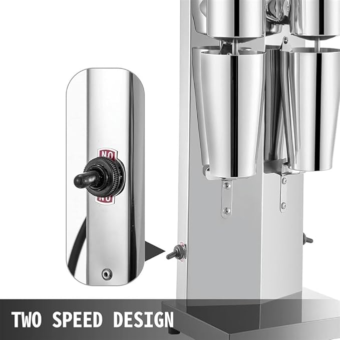 Stainless Steel Double Heads Electric Silent Milk Shake MachineCommercial Milk Shaking Machine with 800ml Cup 18000RMP High Speed for Drink Mixer Shaking Maker Bubble