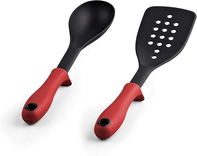 Cook N Home Pots and Pans Nonstick Cookware Set 10-Piece Belly Shape Kitchen Cooking Set with Frying Pans and Saucepans Induction Compatible Marble Red