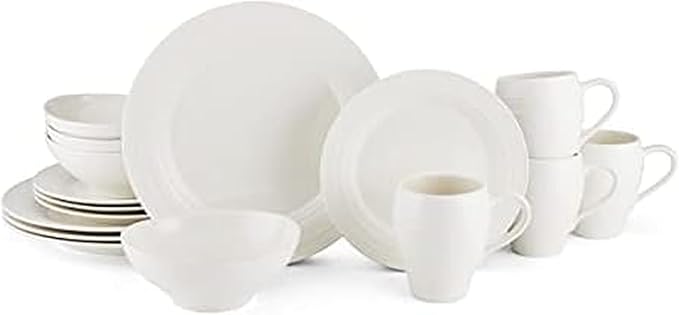 Mikasa Swirl White 16 Piece Dinnerware Set Service for 4