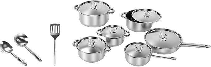 Pssopp Pots &amp Pans Safe Handling Fast Heating Multifunctional Stainless Steel Cookware Set for Home Kitchen Cooking Set Kitchen Utensils