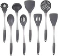 8-Piece White Kitchen Utensil Set with Gold Handles Stainless Steel Cooking Tools Includes Spatulas Ladle Spoons for Nonstick Cookware (silvery and Grey)