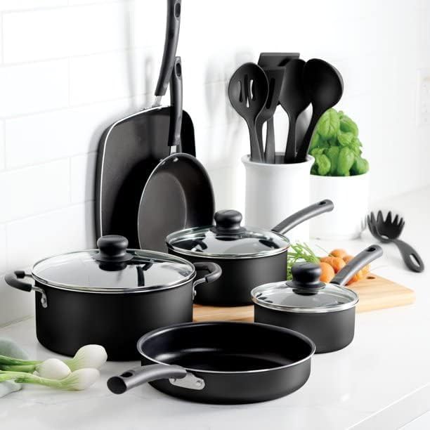 Tramontina Primaware 15-Piece Non Stick Cookware Set with Lids and Utensils Aluminum Nonstick Pots and Pans Kitchen Set (Storm)