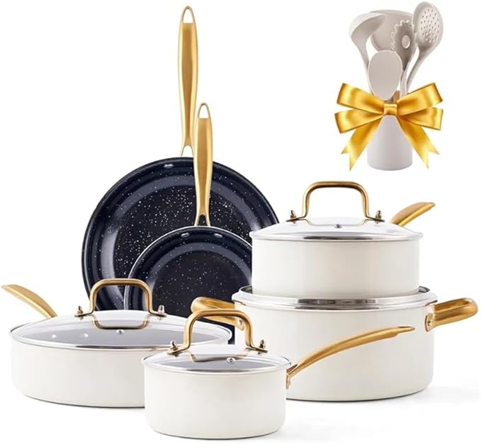 Pots and Pans Set Kitchen Cookware Sets Cookware Set with Oven Frying Pan Cooking Utensils SetA16 Pc