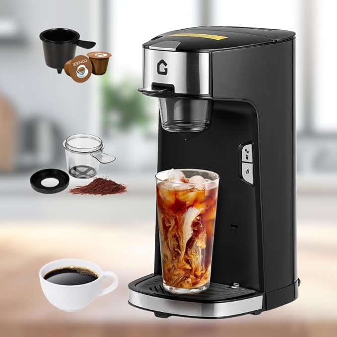 PrecisionAuto Single Serve Coffee Maker – 8-12 Oz Brew Sizes Fast Brew 1-Button Small Coffee Machine (120V/60Hz) for Home Office Apartment Hotel RV Travel
