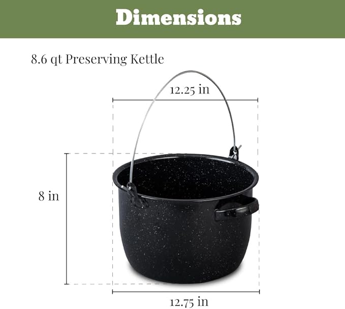 Granite Ware 21.5 Qt Heavy Gauge - 9 Piece water bath canning pot (Speckled Black) with canning toolset rack and preserving kettle.