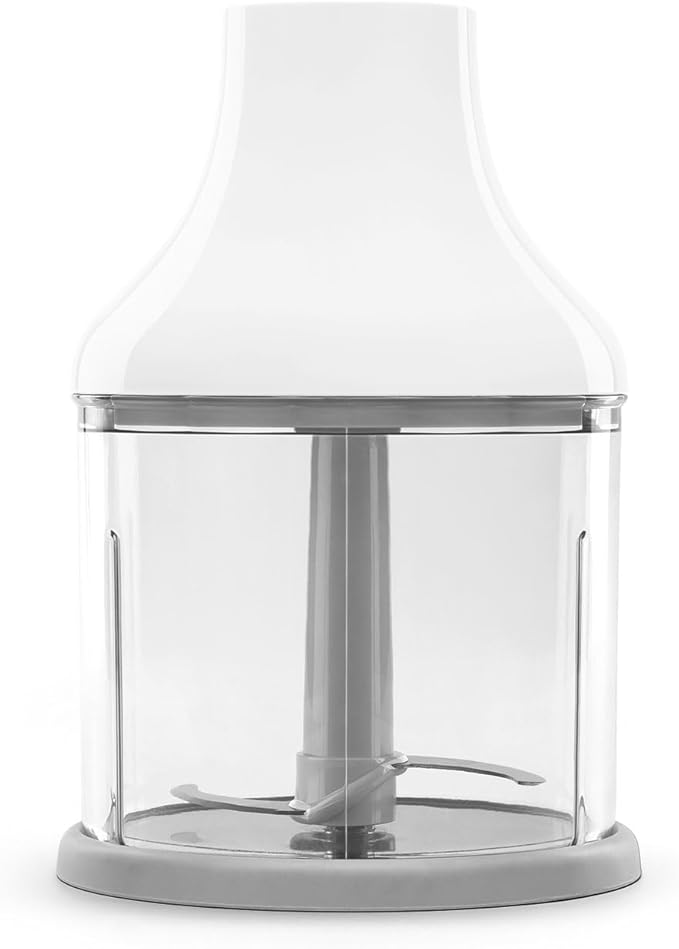 SMEG Handheld Immersion Blender with Beaker Chopping Bowl w/Lid Wire Whisk 5 Speed Controls made with Stainless Steel Blades and Ergonomic Design (White)