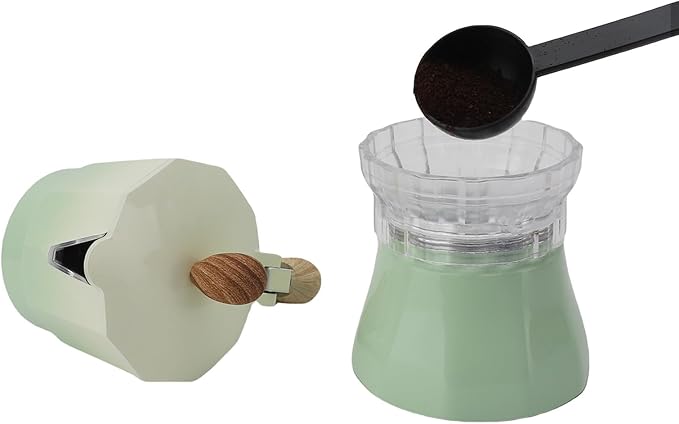 JTLB Italian Coffee Maker 150ml Single Valve Coffee Pot with Coffee Distributor Spoon Paper Filter 3 Cups (Gradient Green)