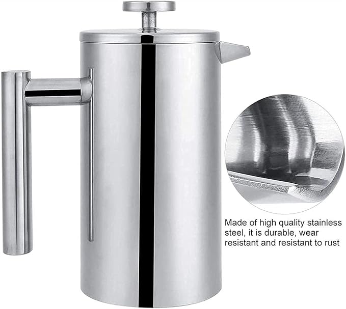 French Press Coffee Maker (1L)-Double Walled Large Coffee Press Filters-Enjoy Granule-Free Coffee Guaranteed Stylish Rust Free Kitchen Accessory-Stainless Steel French Press