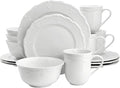 Henryi 16 Piece Porcelain Dinnerware Set – White Dinner Plates Bowls and Mugs with Embossed Rim – Microwave &amp Dishwasher Safe