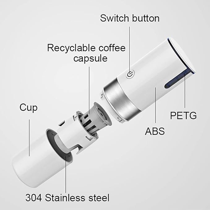 Portable Coffee Machine Capsule Expresso Maker with Built-in Filter Electric USB Handheld Coffee Grinder For Home Travel (white)