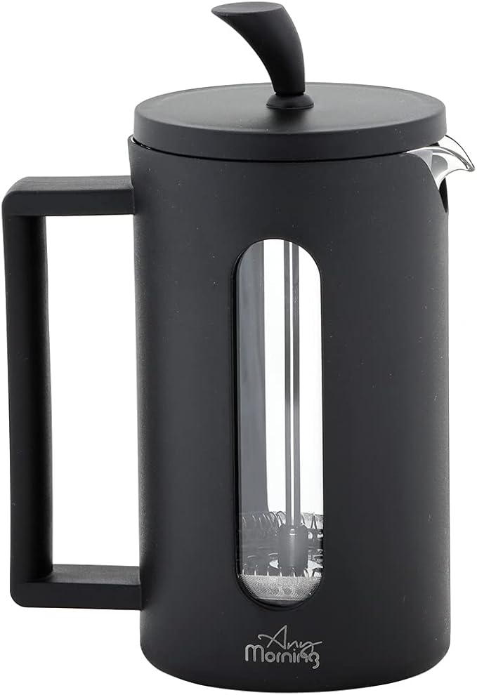 Any Morning Coffe Maker Stainless Steel Borosilicate Glass French Press Tea Press for Loose Tea BPA Free Heat Resistant Durable Easy to Clean 20 oz Black