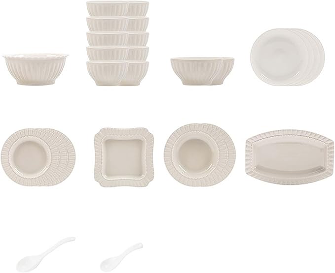 Elegant Ceramic Dinnerware Set High-Grade Gray Plates Bowls and Dishes for Family Use Complete Tableware Set Modern Design Dishwasher &amp Microwave Safe