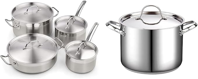 Cooks Standard Professional Stainless Steel Cookware Set 8PC 8 PC Silver &amp 8-Quart Classic Stainless Steel Stockpot with Lid 8-QT Silver