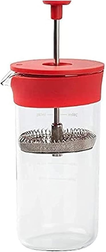 French Press Coffee Maker Large Glass Filter System Café Carafe Teapot plus Stainless Coffee Spoon Cleaner Brush for Hot Cold Brew(Red)