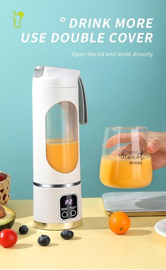 portable blender equipped with a USB-C charging port is a compact portable travel juicer that also doubles as a smoothie blender. It blends powerfully is compact convenient and versatile(White)
