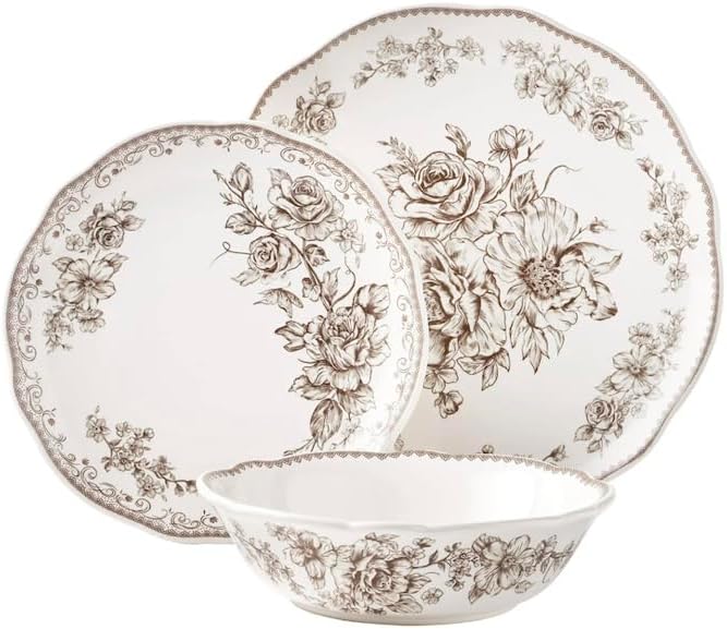 Vintage inspired Agatha Brown 12-Piece Stoneware Dinnerware Set
