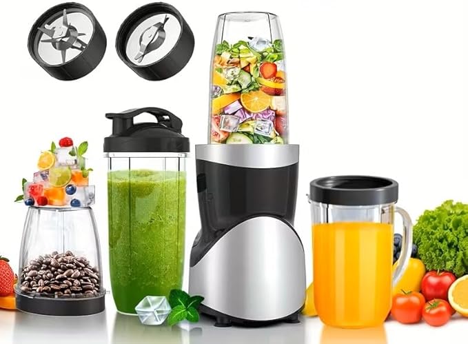 3-in-1 Personal Blender and Grinder 900W smootie Juicer set with BPA-Free cups.