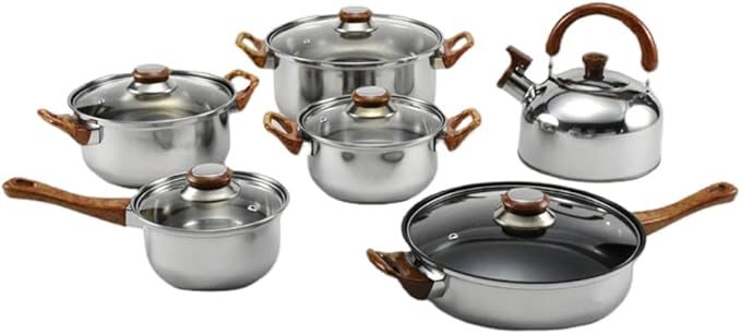 12 Pieces of Stainless Steel Cookware Set 6 Kinds of Kitchen Pot Combination Frying Pan Soup Pot Milk Pot Kettle Set PotKettle B12 Pc-Kettle B-12 pc