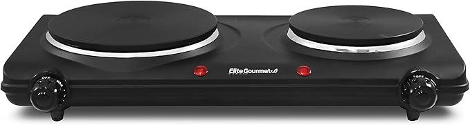 Elite Gourmet 6-Cup Rice Cooker and 1500W Double Burner with 6.5 &amp 6 Cast Iron Plates