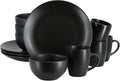12 Piece Stoneware Dinnerware Set – Round Plates Bowls &amp Mugs for 4 Dishwasher &amp Microwave Safe Modern Matte Finish (Black)