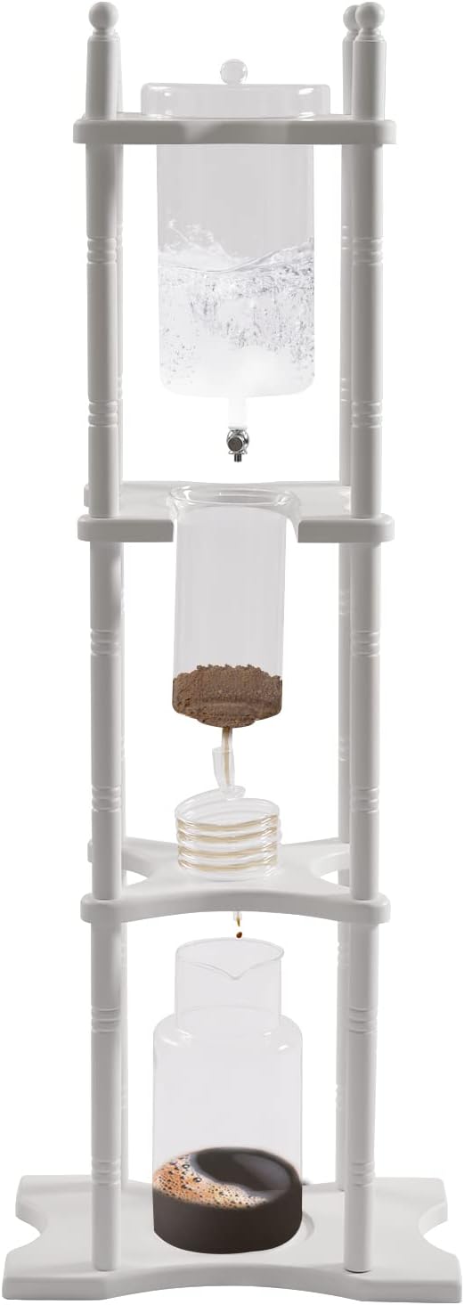 Cold Brew Drip Tower Iced Coffee Maker Vertical Japanese Style 2500ml Cold Brew Coffee Machine With Slow Drip Technology and Bamboo Straight Frame for Home Office Drip Coffee Maker