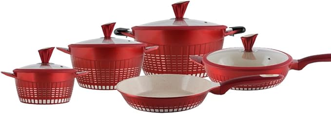 Non-Stick Cookware Set Marble 13Pieces Red Kochstelle