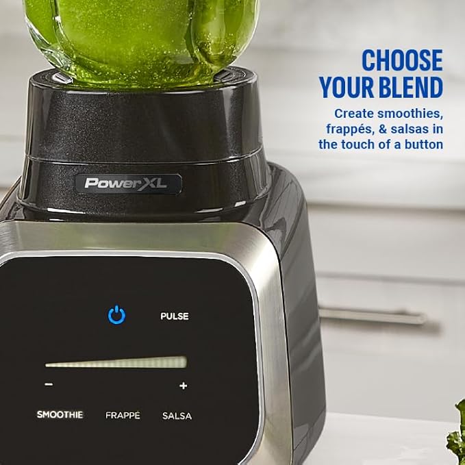 PowerXL Smart Pro Blender BL6018 Smart Sensing Technology for Smooth Blends Frappés Salsas 1800 Watts &amp 68 oz. Glass Pitcher