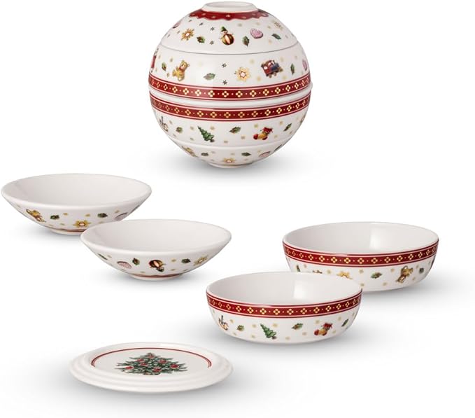 Villeroy &amp Boch Toy's Delight and Iconic Collection La Petite Boule Porcelain Appetizer Set Christmas Tableware Bowl Set 5 Pieces 5.5 in Dishwasher-Safe Multicolored
