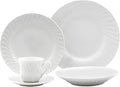 Lynns Paradise Imperial White 20pc Dinnerware Set Embossed Swirl Detail Elegant Versatility Timeless White Finish Includes Dinner Plates Bowls Cups and Saucers Full Tabletop Set