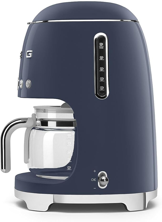 Smeg DCF02NBEU Filter Coffee Maker Aroma and Autostart Function Glass Jug Up to 12 Cups 2 Levels of Intensity Keep Warm Mode 1050 W Blue Navy
