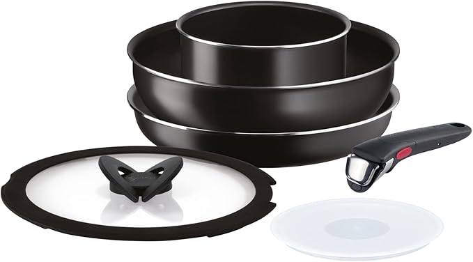 Lagostina Ingenio Essential + 6-Piece Aluminium Cookware Set with Non-Stick Frying Pan Wok Saucepan 2 Lids Removable Handle Silver