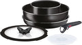 Lagostina Ingenio Essential + 6-Piece Aluminium Cookware Set with Non-Stick Frying Pan Wok Saucepan 2 Lids Removable Handle Silver