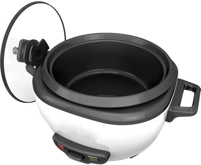 3-Cup Electric Rice Cooker Keep Warm Function White Insulation Detachable Pot Non Stick Dishwasher Safety Component Indicator Light Easy to Clean Tempered Glass Cover Plastic Rice