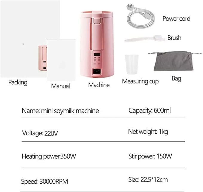 Juicer Electric Soymilk Machine Mini Heatable SOYA-Bean Milk Juicer Blender Rice Paste Maker Filter-Free with Steamer Breakfast