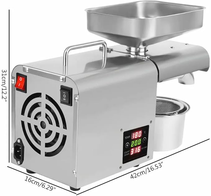 Automatic Oil Press Cold/Hot Oil Extract Machine with Large Feed Opening Commercial Grade Organic Oil Press 304 Stainless Steel Squeezer for Flax Peanut Canola Sesame 610W