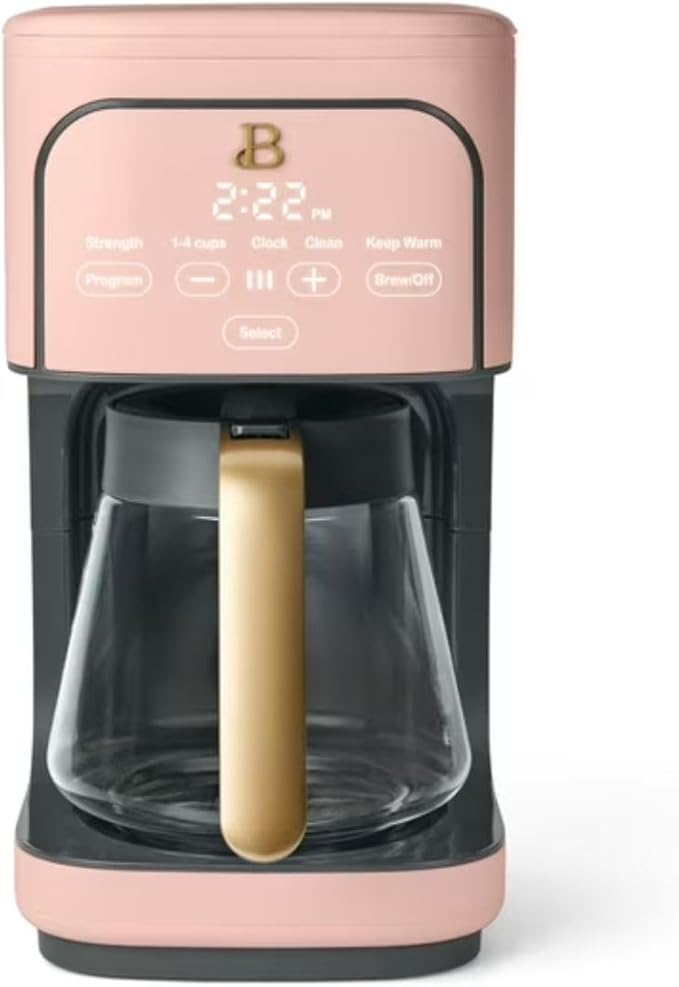 B - 12-Cup Programmable Coffee Maker with Touch Controls Auto Brew Timer Reusable Filter Large Glass Carafe Countertop Coffee Machine (Rose)
