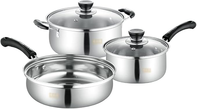 Solid 5 Piece Stainless Steel Pan Frying Pan Set Pressure Cooker Cooking Stew/Pot Milk Steamer/Soup Pot Kitchen Pan Set