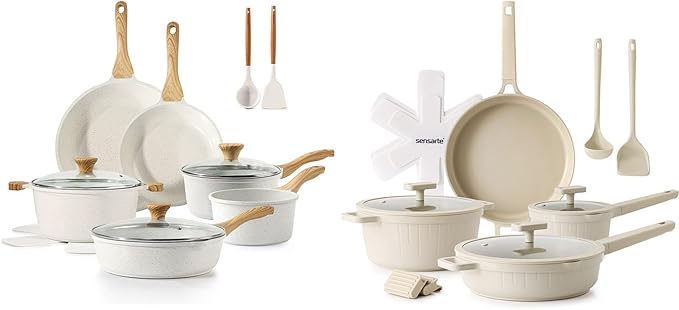 SENSARTE Ceramic Cookware Sets Pots and Pans Set Non stick 16 Piece Induction Cookware 14 Pcs Nonstick Kitchen Cooking Set w/Frying Pans Set Saucepans Set