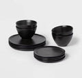 12pc Stoneware Houlton Dinnerware Set Black