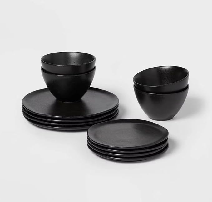12pc Stoneware Houlton Dinnerware Set Black